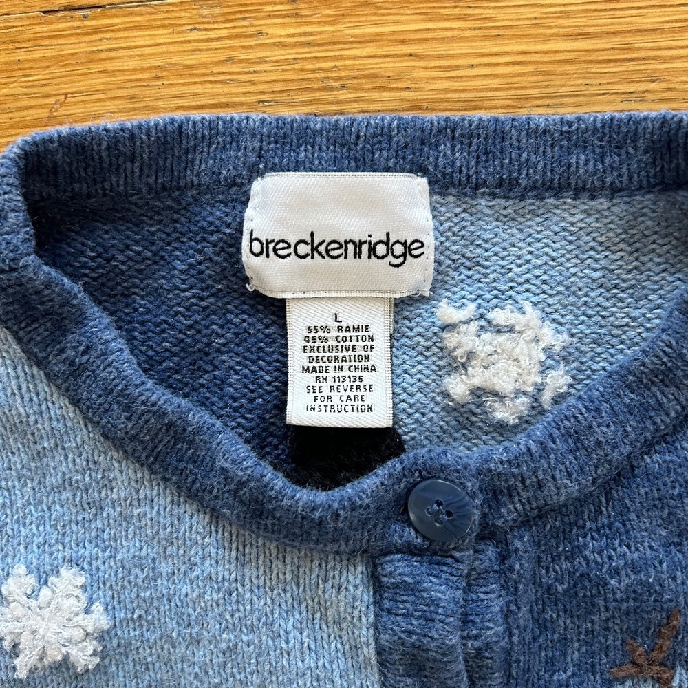 Breckenridge Snowman Cardigan Womens Size Large Vintage Blue Applique - Picture 7 of 10